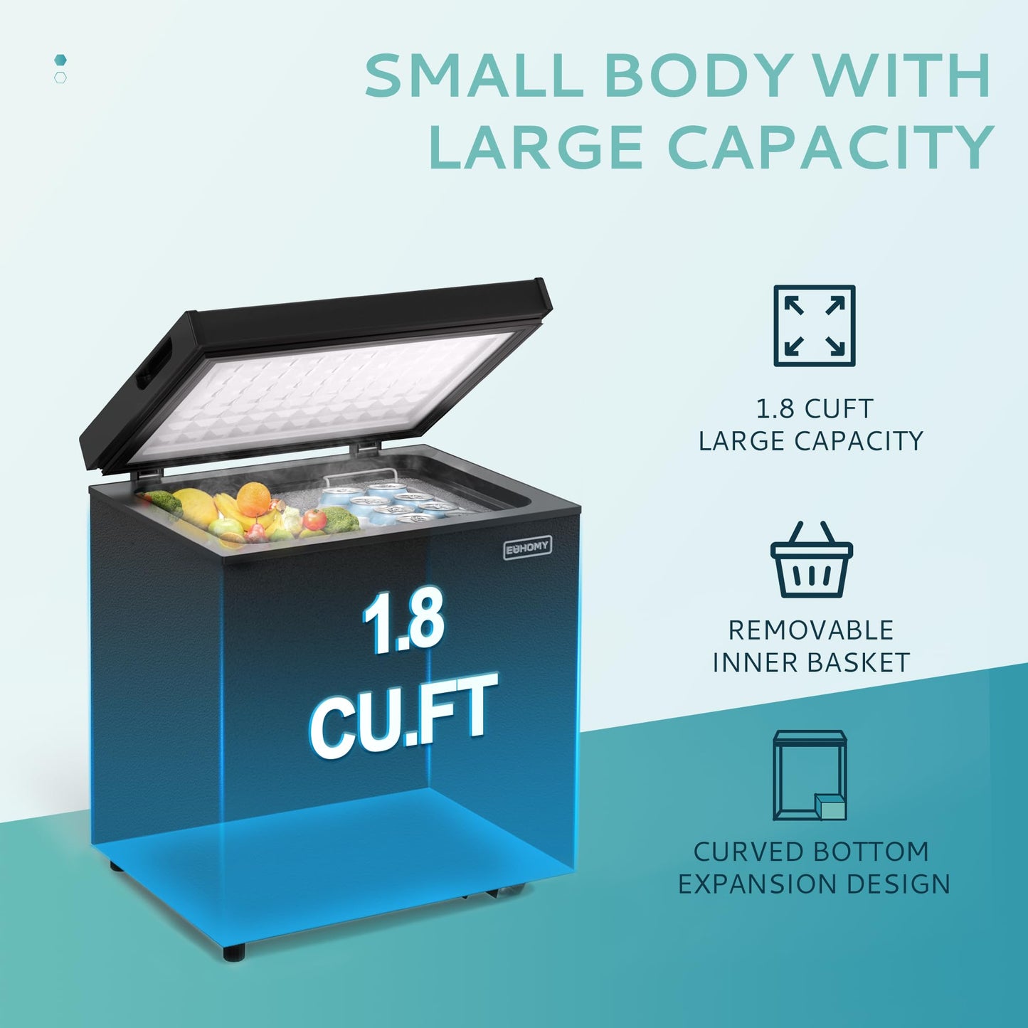 EUHOMY Chest Freezer with Removable Basket, Small Deep Freezer - Euhomy