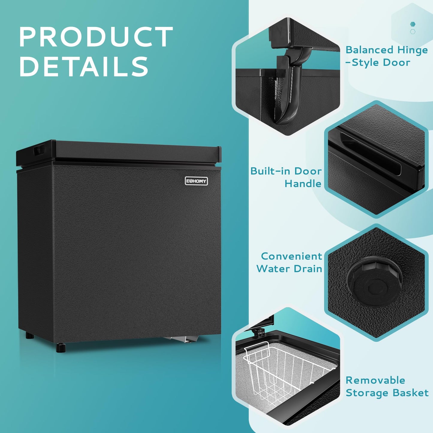 EUHOMY Chest Freezer with Removable Basket, Small Deep Freezer - Euhomy