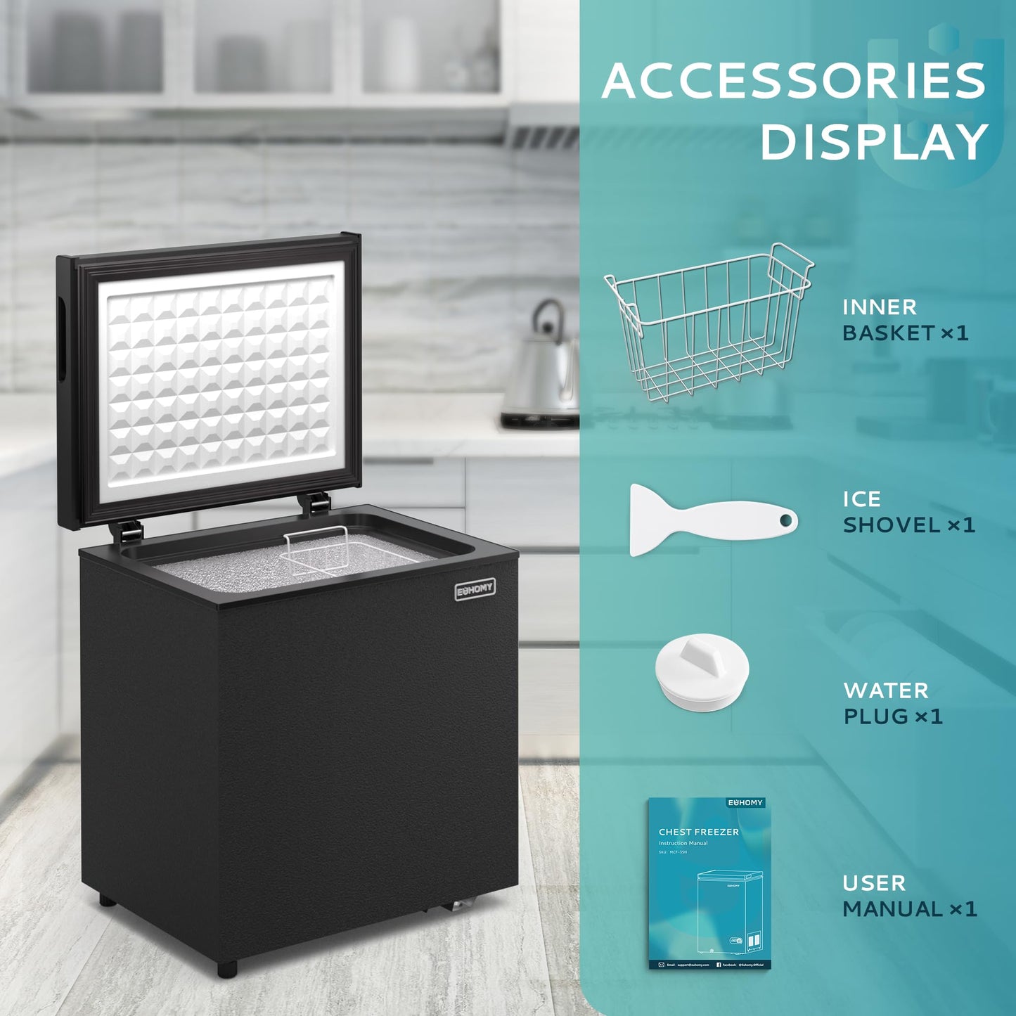 EUHOMY Chest Freezer with Removable Basket, Small Deep Freezer - Euhomy