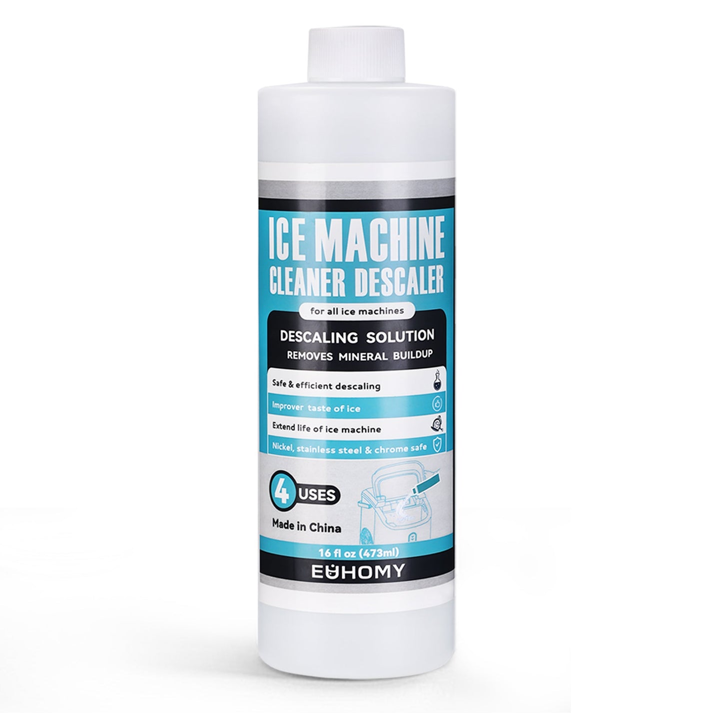 EUHOMY Ice Machine Cleaner Descaler, 16/32 Fl OZ Ice Maker Cleaner (4 Uses Per Bottle), Ideal Universal Descaling Solution for All Brands Ice Maker - Euhomy