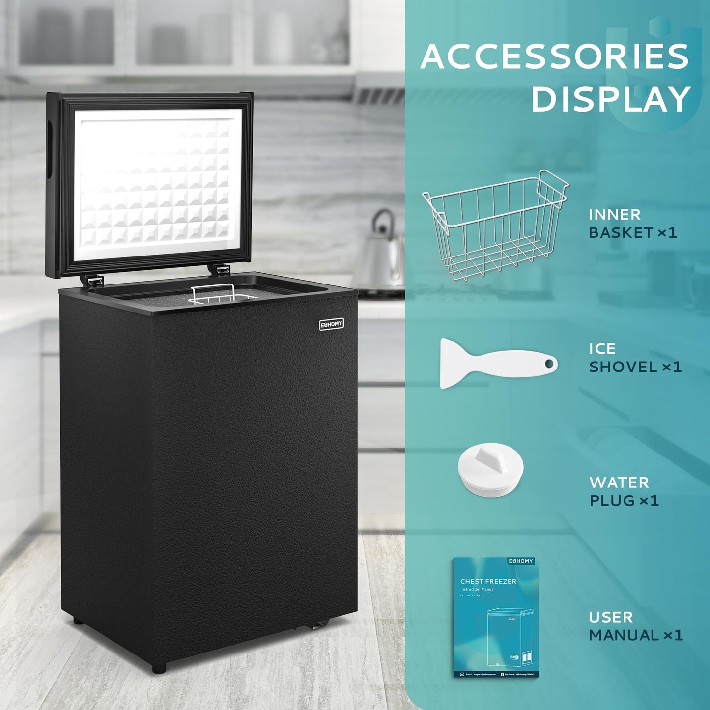 EUHOMY Chest Freezer with Removable Basket, Small Deep Freezer - Euhomy