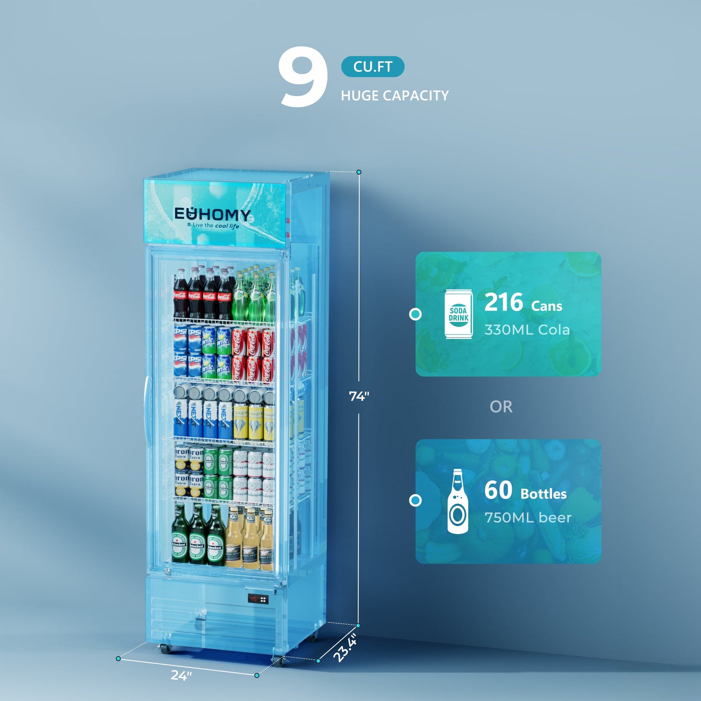 EUHOMY Commercial Display Refrigerator Glass Door Merchandiser Drink Fridge - Euhomy