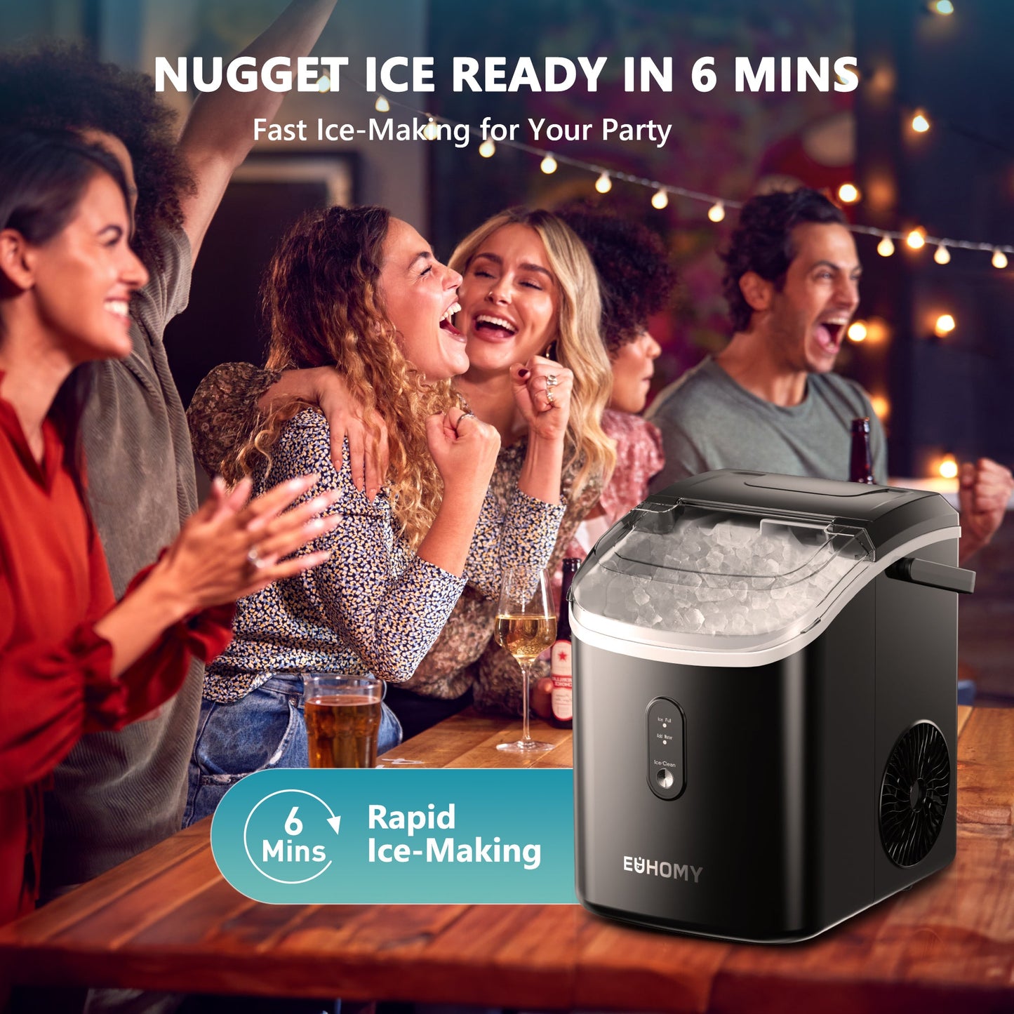 EUHOMY Auto-Cleaning 10'' Nugget Ice Countertop Ice Maker with Handle Includes 2 Bottles of Cleaner - Euhomy
