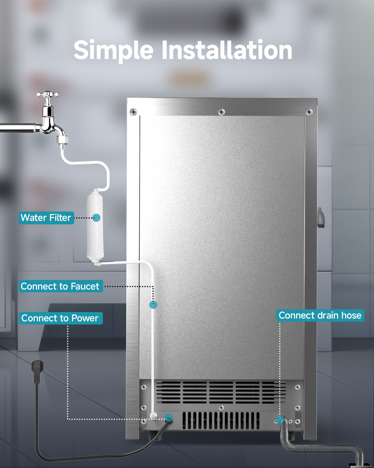 Euhomy Freestanding Ice Maker, 105 lbs/24H, Water Filter, Stainless Steel Build, Ideal for Restaurants & Bars
