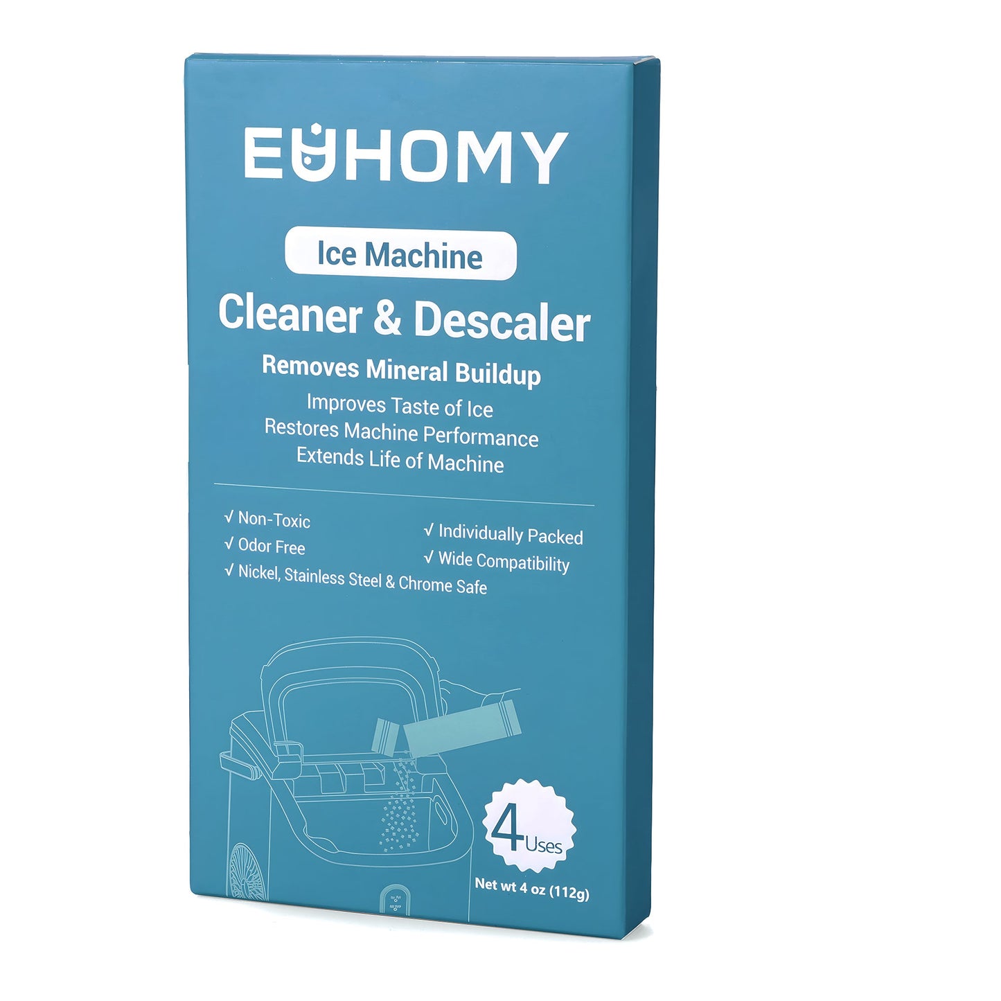 EUHOMY Ice Maker Cleaner - Organic Citric Acid, Safe and Odor Free, 4 Individual Packs, Powerful Cleansing