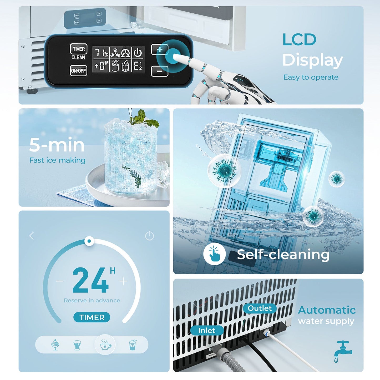 EUHOMY Commercial Under Counter Nugget Ice Maker Machine Includes 2 Bottles of Cleaner - Euhomy