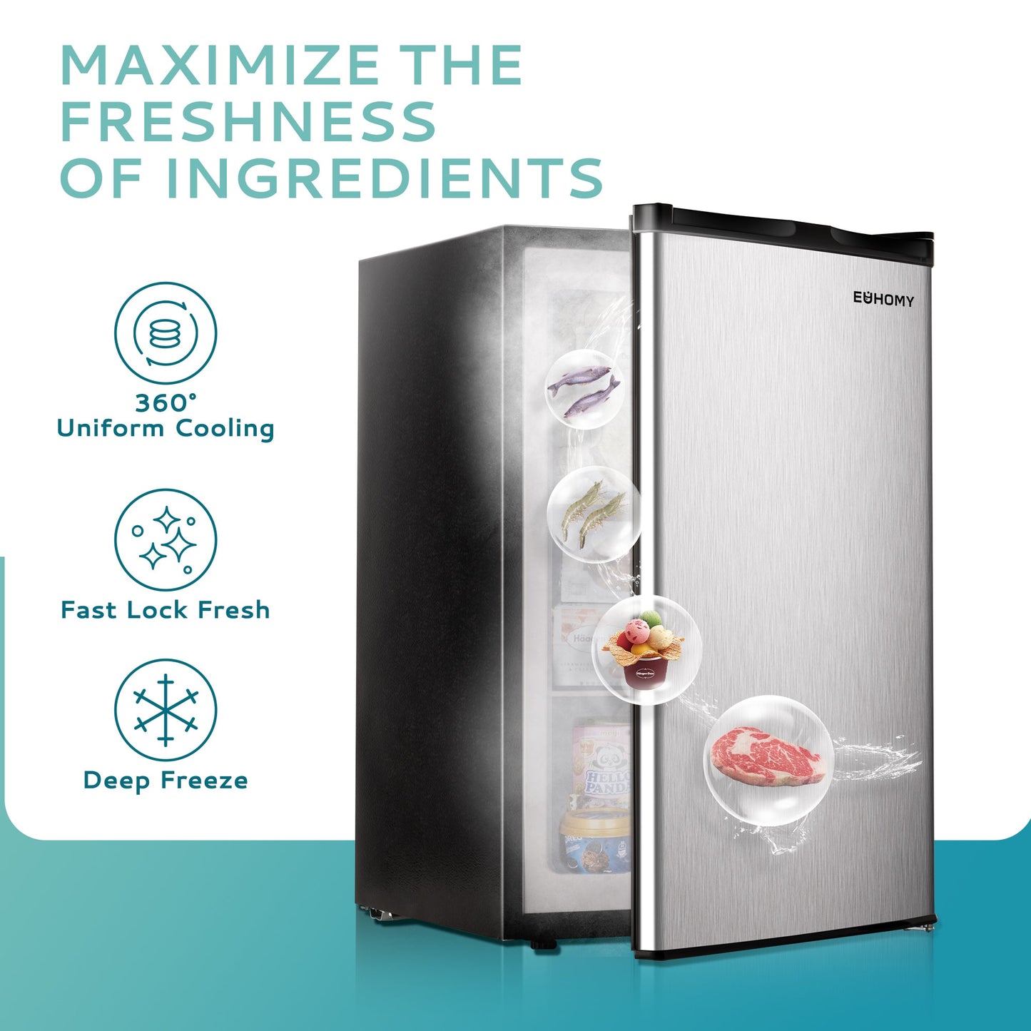EUHOMY Compact Mini Freezer, Upright freezer Rapid Cooling - Euhomy
