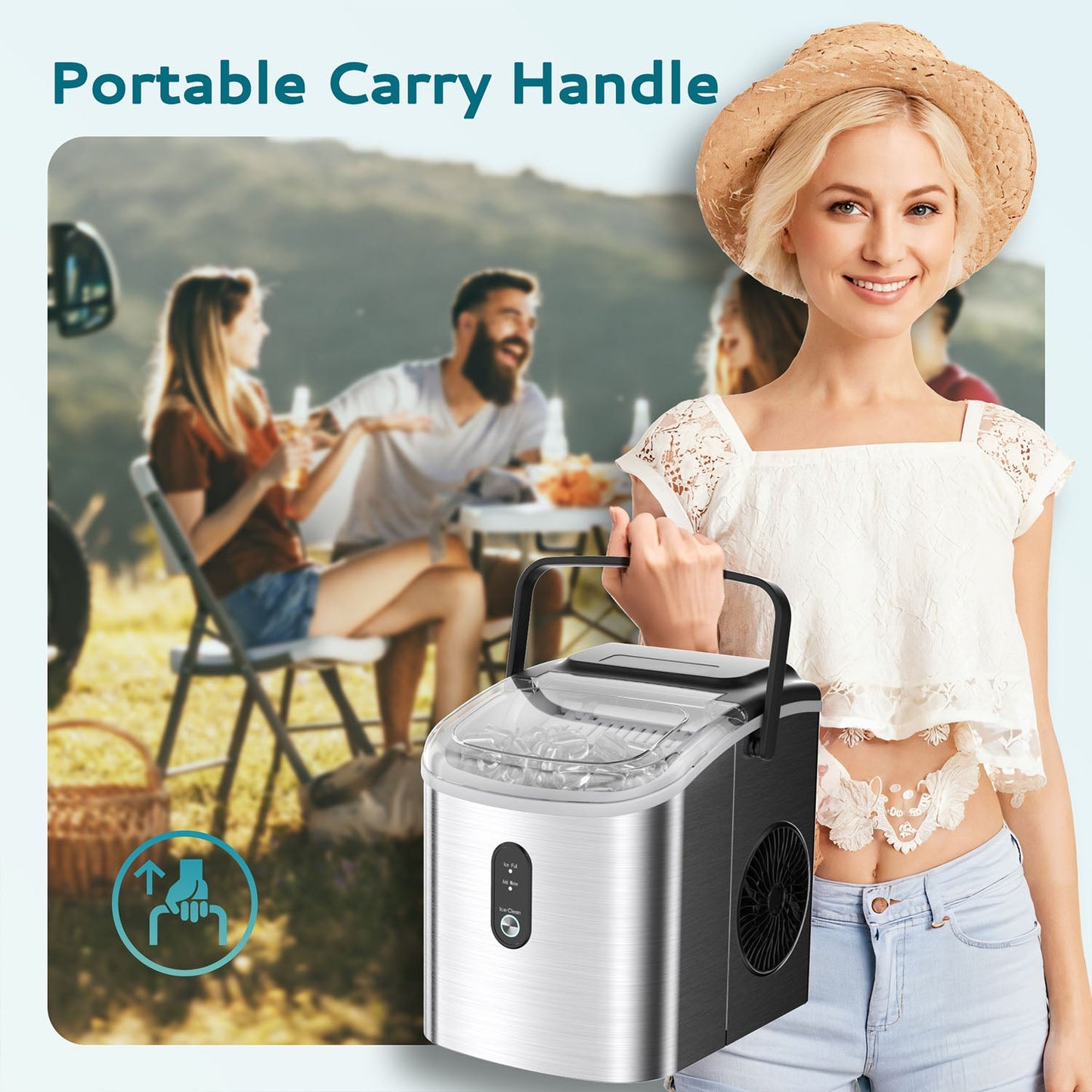 EUHOMY Countertop Ice Maker Machine with Handle 26.3lbs per Day 9 Bullet in 6 Mins Includes 2 Bottles of Cleaner - Euhomy