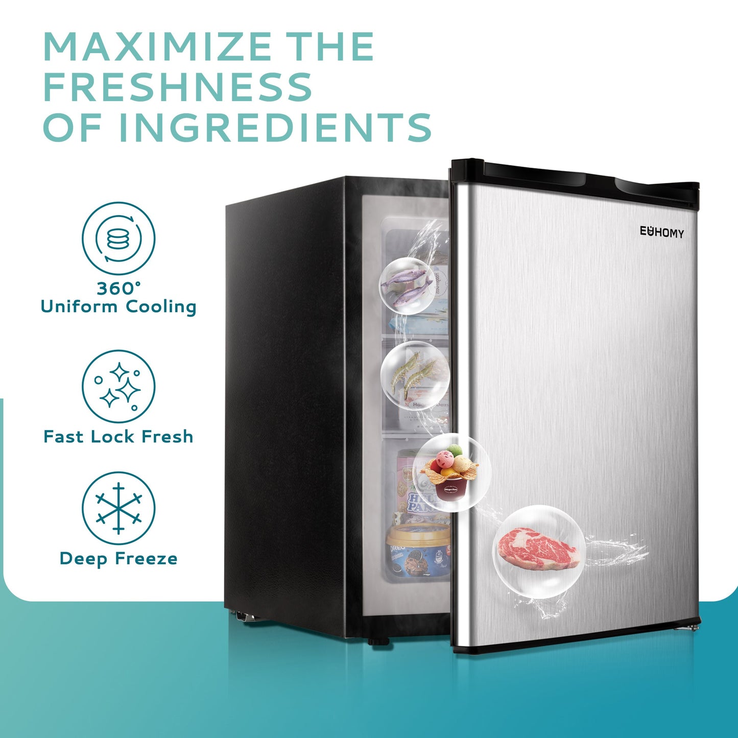 EUHOMY Compact Mini Freezer, Upright freezer Rapid Cooling - Euhomy