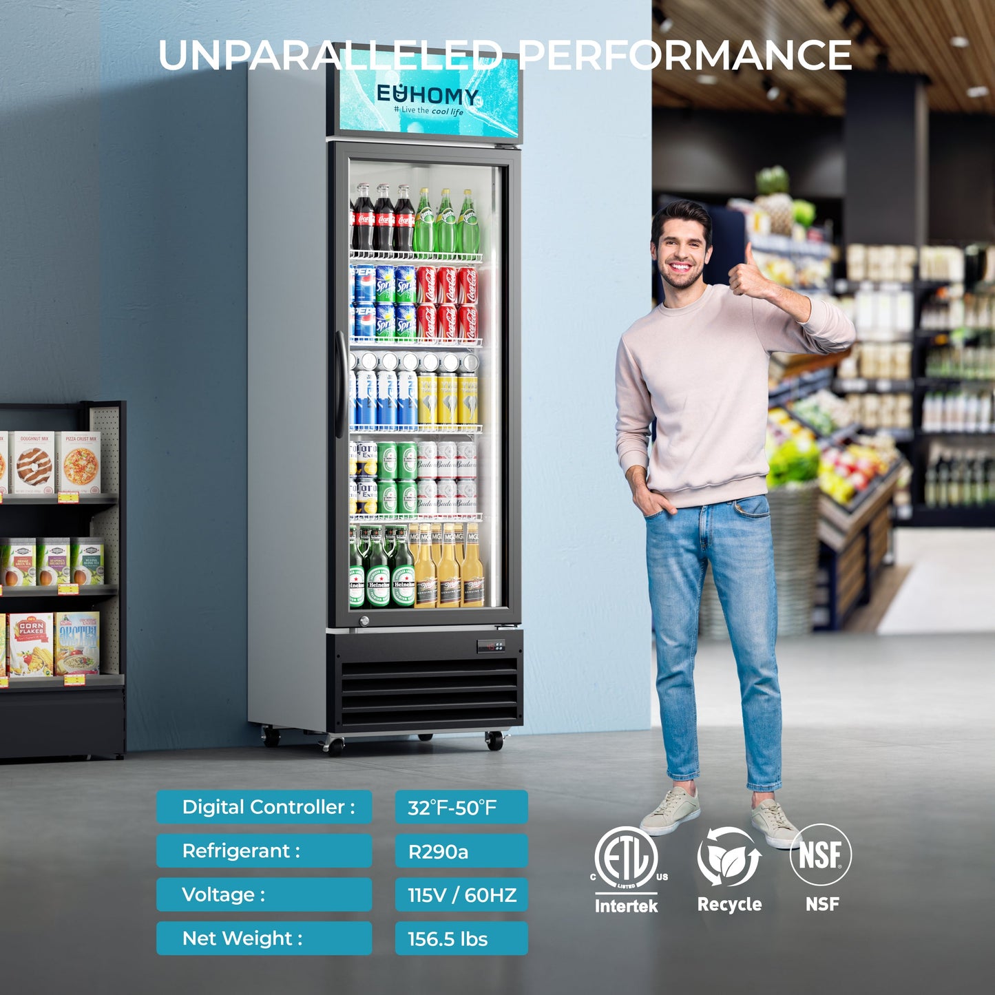 EUHOMY Commercial Display Refrigerator Glass Door Merchandiser Drink Fridge - Euhomy