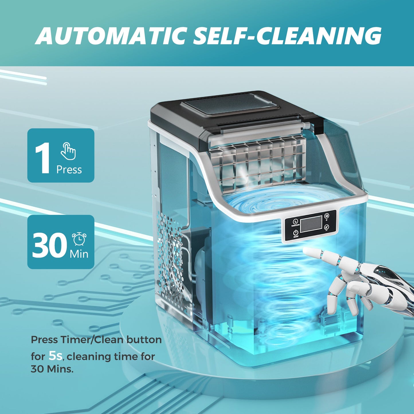 EUHOMY 14'' Cube Ice Compact Ice Maker Selectable Ice Thickness with Water Bucket Includes 2 Bottles of Cleaner - Euhomy
