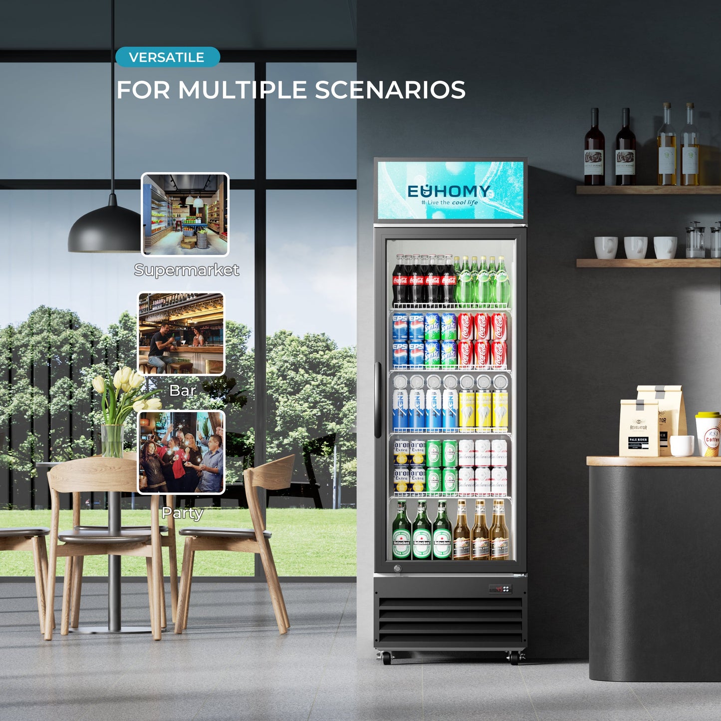 EUHOMY Commercial Display Refrigerator Glass Door Merchandiser Drink Fridge - Euhomy
