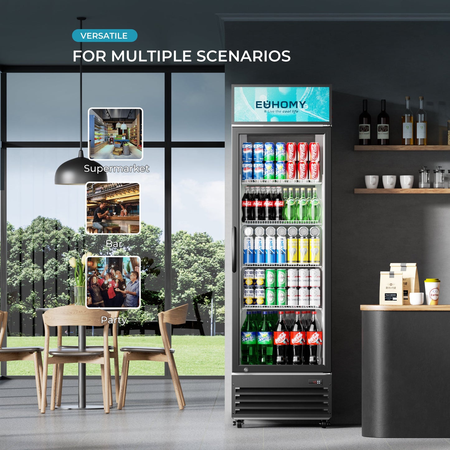 EUHOMY Commercial Display Refrigerator Glass Door Merchandiser Drink Fridge - Euhomy