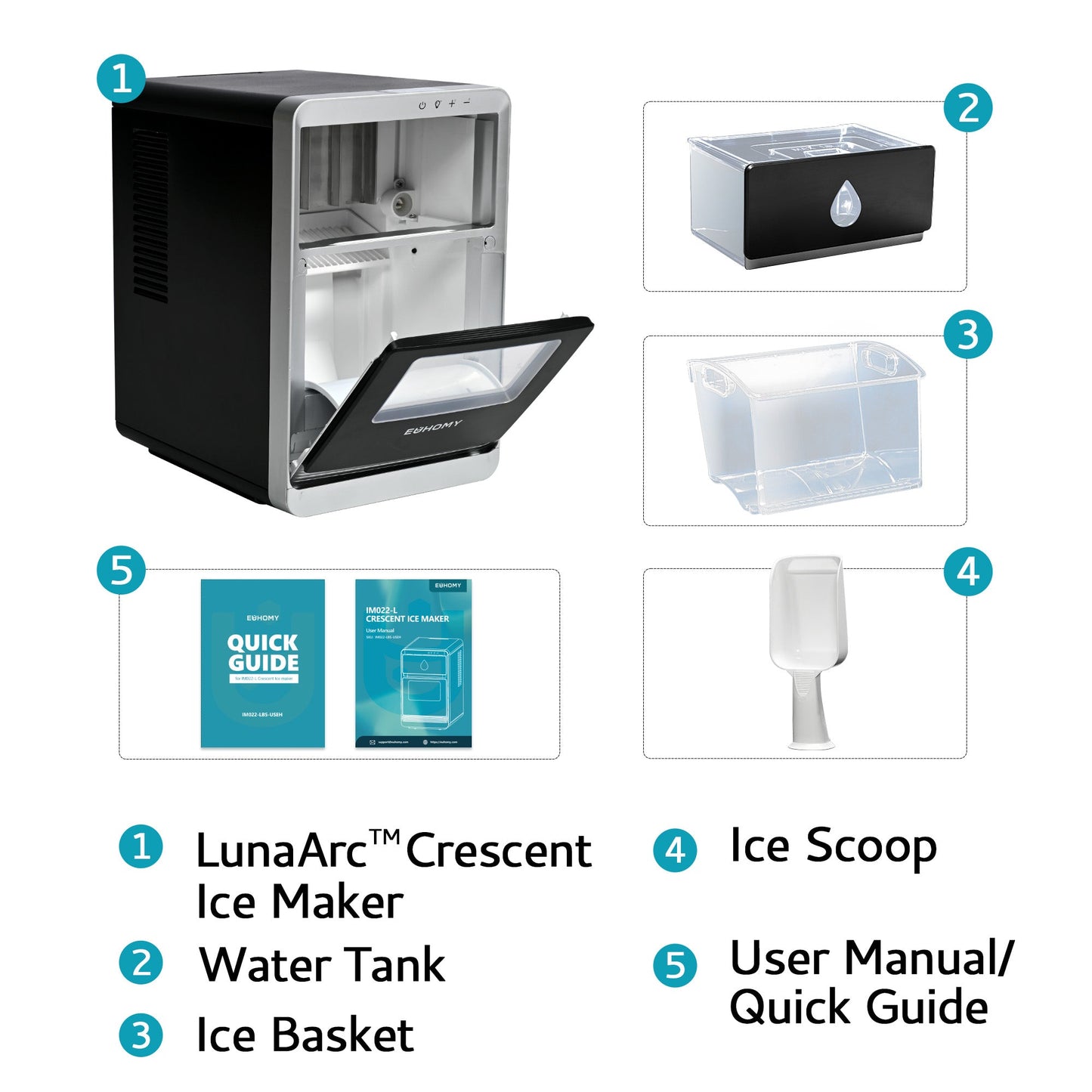 EUHOMY Luna Pro LunaArc™️ Portable Crystal Crescent Ice Maker Countertop – Melts 30 Mins Lower, Rapid Ice Making in 12 Mins, Real-Time Status Visibility