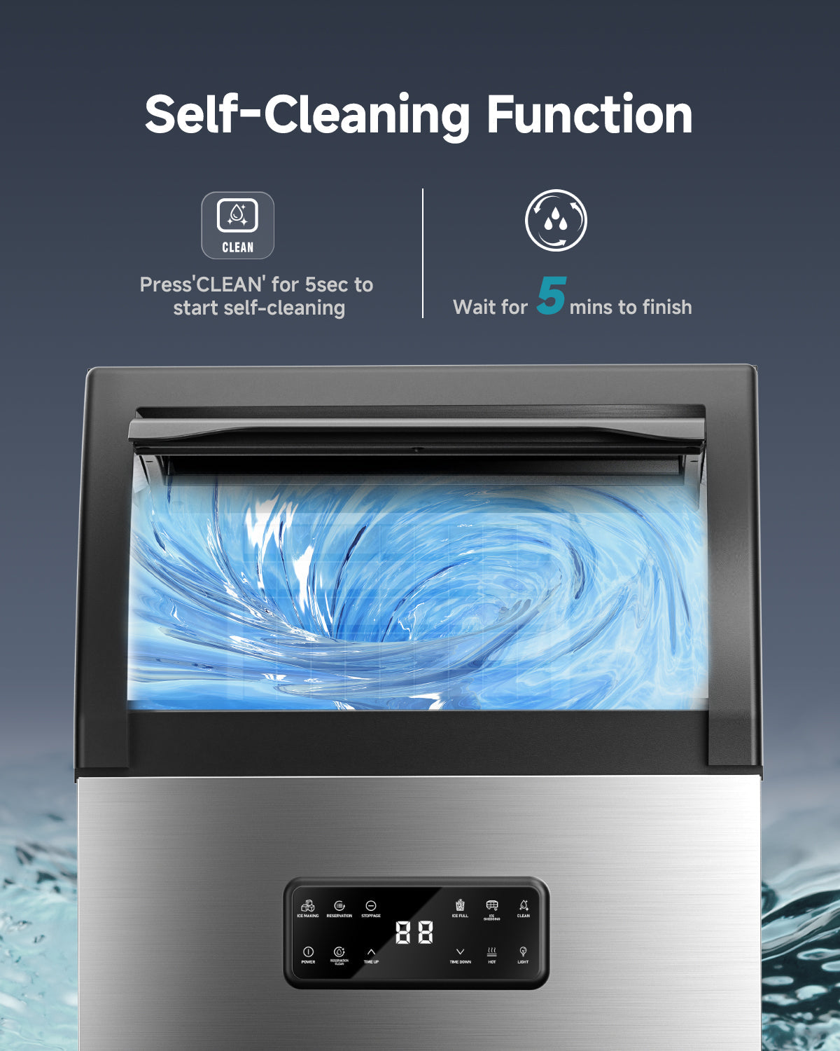 Euhomy Freestanding Ice Maker, 105 lbs/24H, Water Filter, Stainless Steel Build, Ideal for Restaurants & Bars