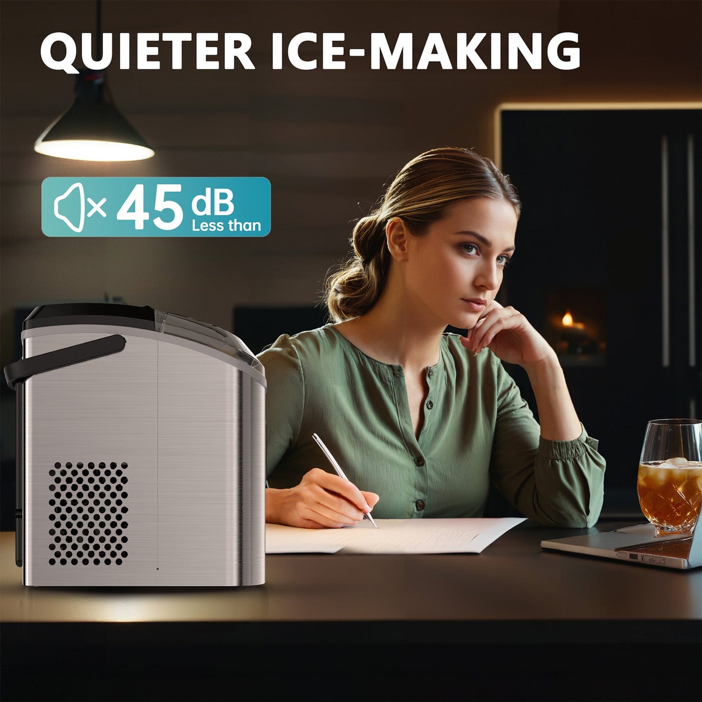 EUHOMY Portable Nugget Ice Maker Countertop Auto-Cleaning Sonic Includes 2 Bottles of Cleaner - Euhomy