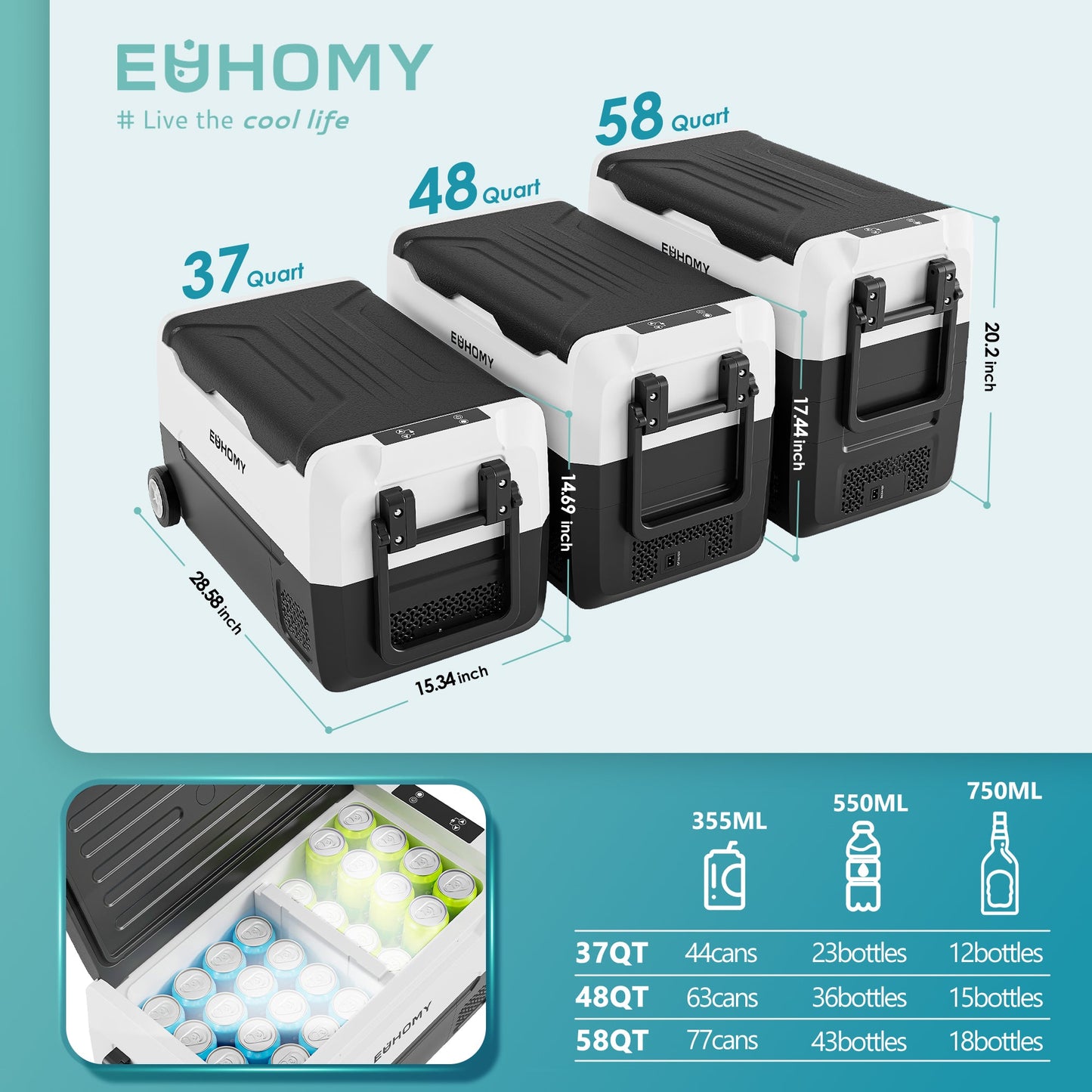 EUHOMY 12 Volt Efficient Wireless Dual Zone & Removable Clapboards RV Refrigerator - Euhomy