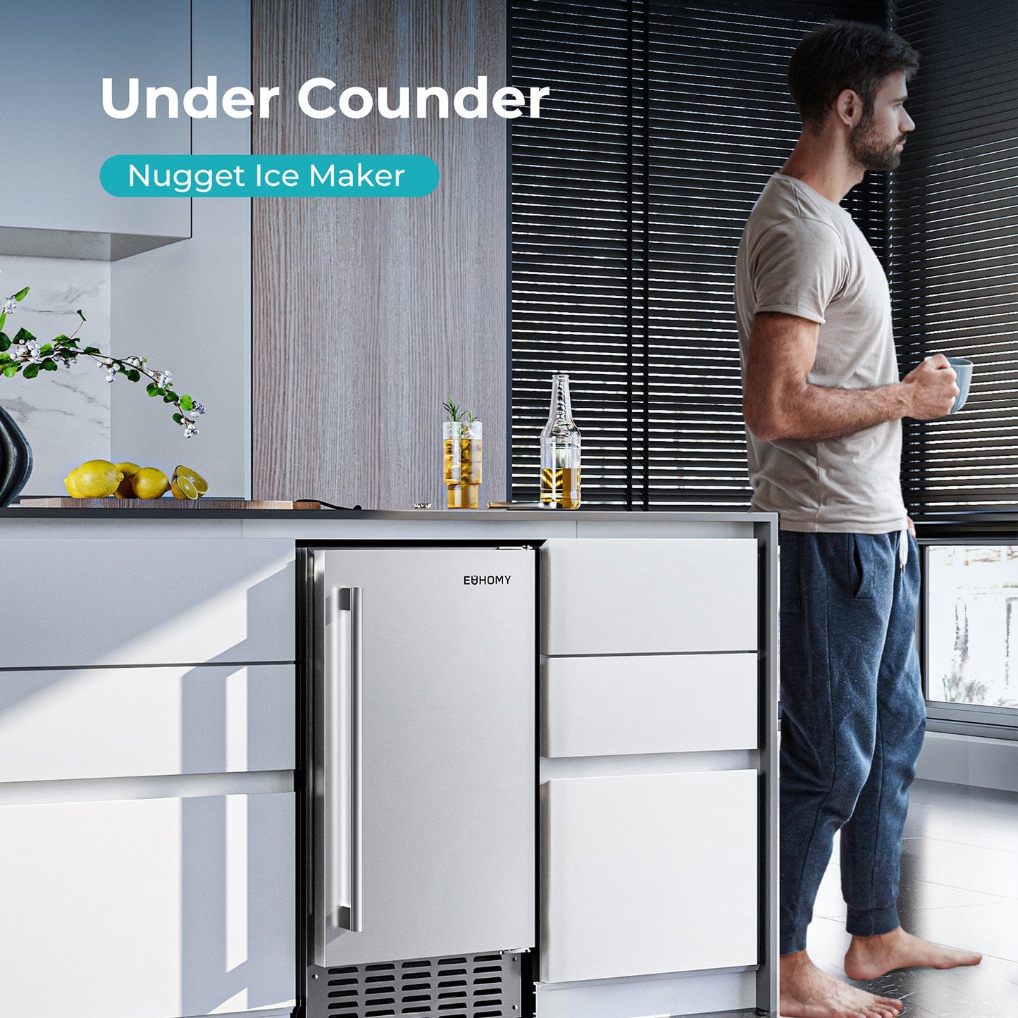 EUHOMY Commercial Under Counter Nugget Ice Maker Machine Includes 2 Bottles of Cleaner - Euhomy