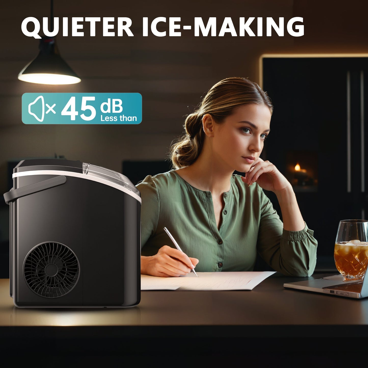EUHOMY Auto-Cleaning 10'' Nugget Ice Countertop Ice Maker with Handle Includes 2 Bottles of Cleaner - Euhomy