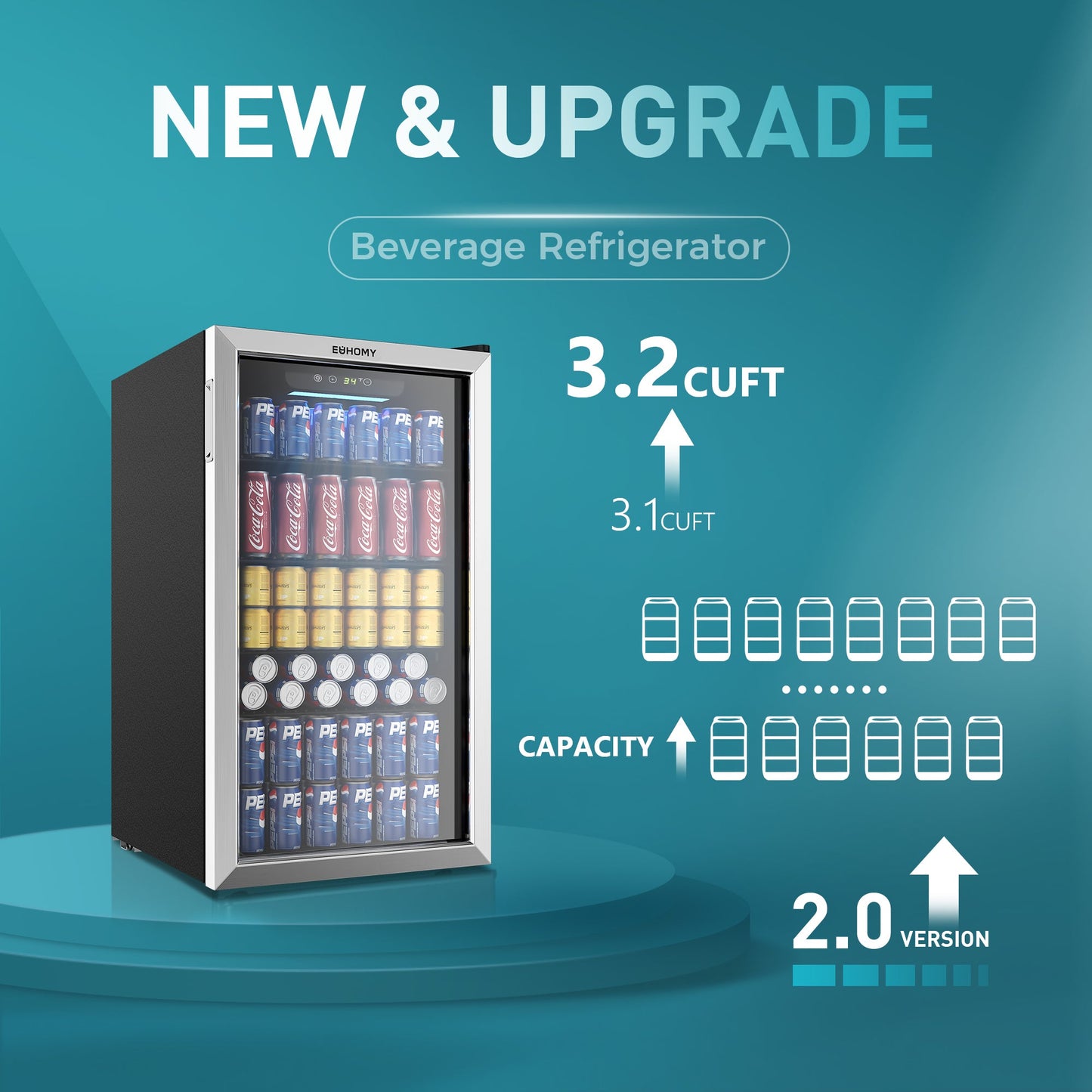 EUHOMY 3.2 Cu.Ft 126 Can Built in & Free Standing Beverage Cooler Wine Cooler