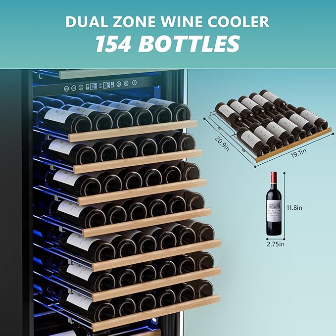 EUHOMY 24 Inch Wine Fridge Dual Zone, 154 Bottle Wine Cooler Refrigerator with Glass Door, Powerful Compressor Cooling - Euhomy