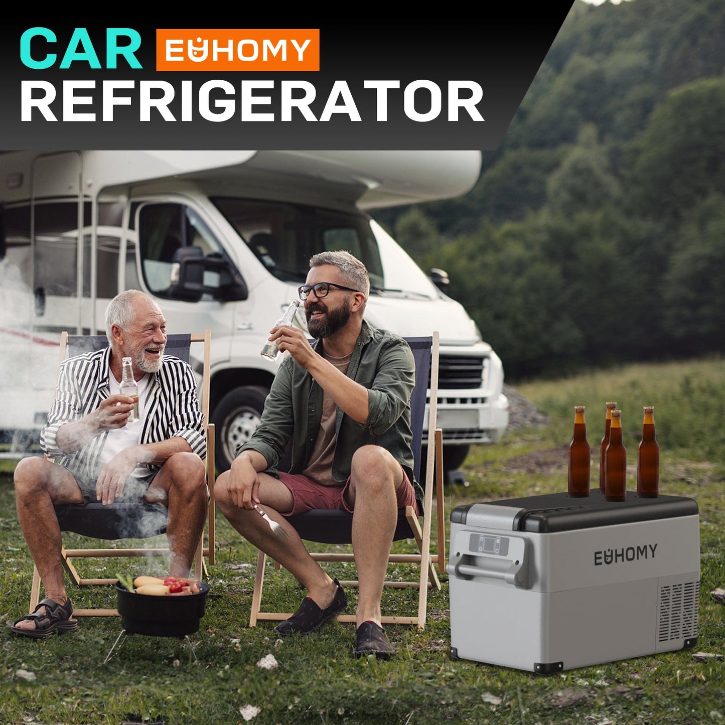 EUHOMY Fast Cooling Electric Cooler 12 Volt Black Gray Portable Car Refrigerator - Euhomy