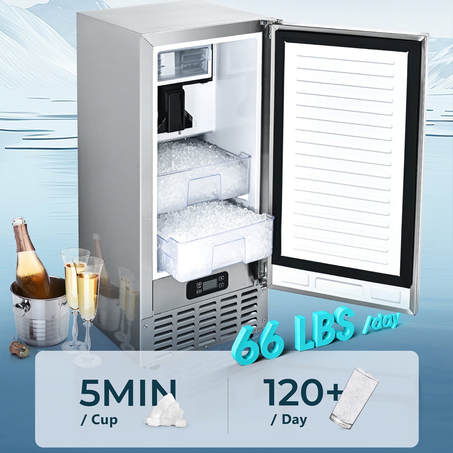 EUHOMY Commercial Under Counter Nugget Ice Maker Machine Includes 2 Bottles of Cleaner - Euhomy