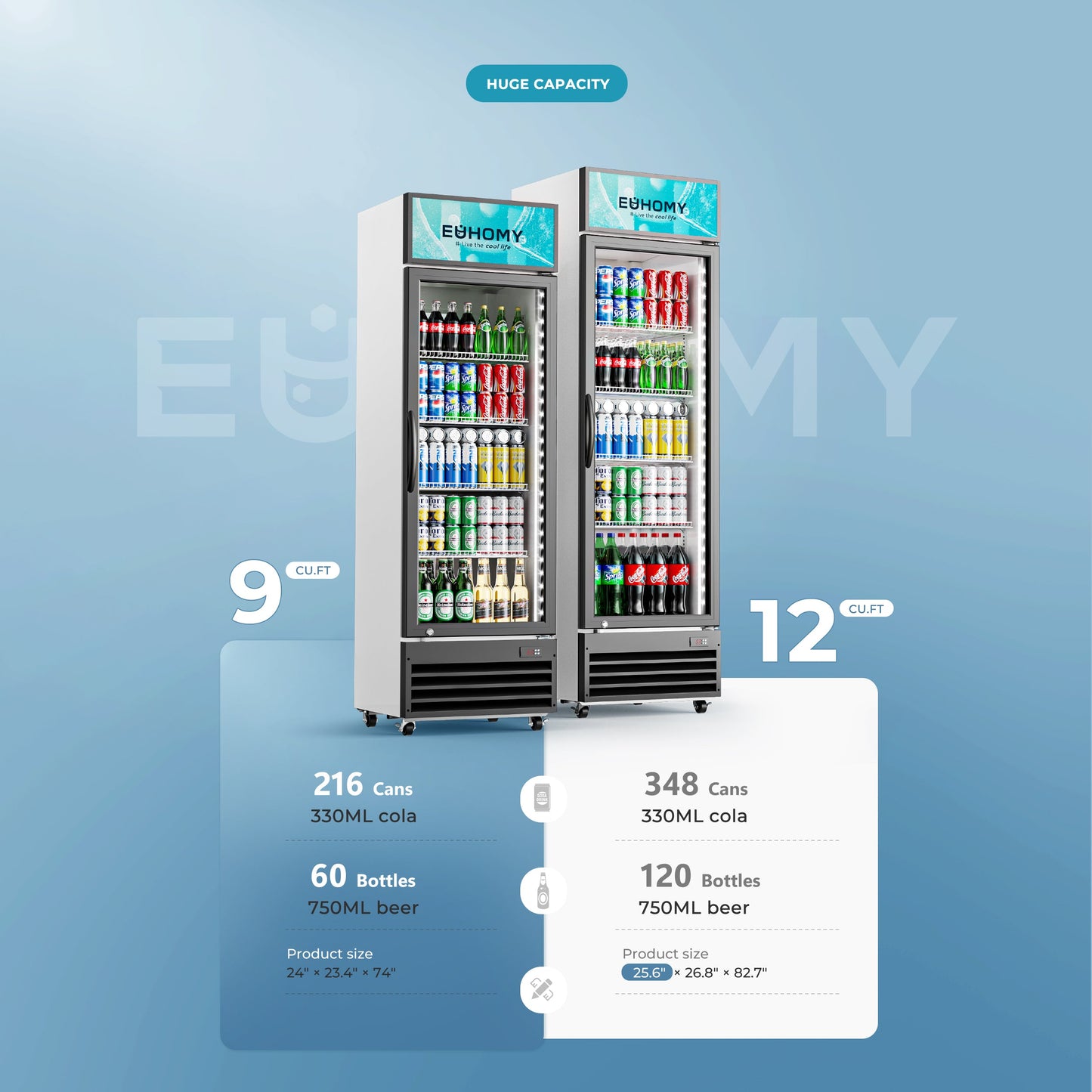 EUHOMY Commercial Display Refrigerator Glass Door Merchandiser Drink Fridge - Euhomy