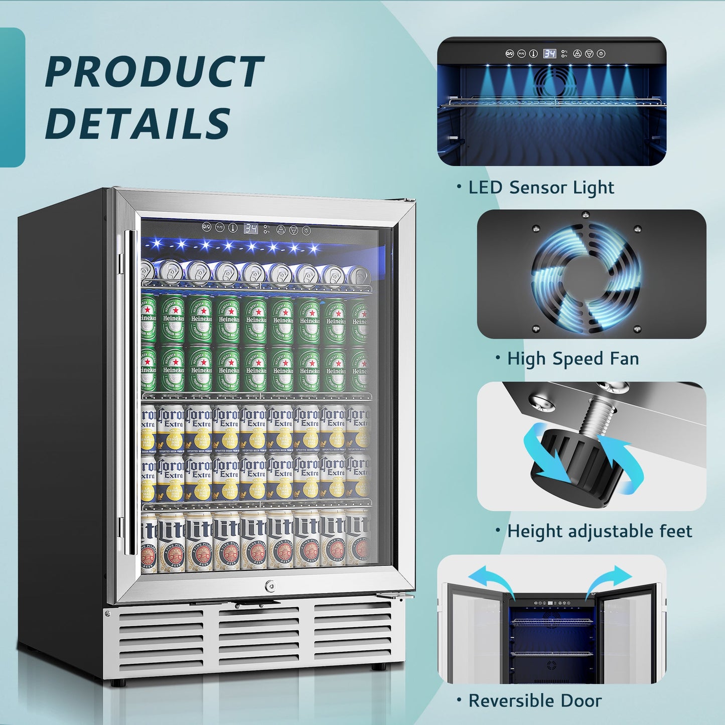 EUHOMY Beverage Refrigerator Under Counter Beer Fridge Large Capacity Wine Cooler - Euhomy