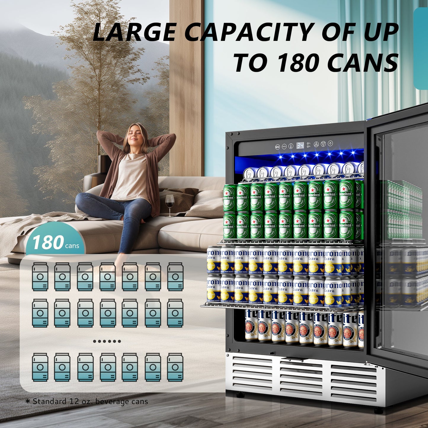 EUHOMY Beverage Refrigerator Under Counter Beer Fridge Large Capacity Wine Cooler - Euhomy