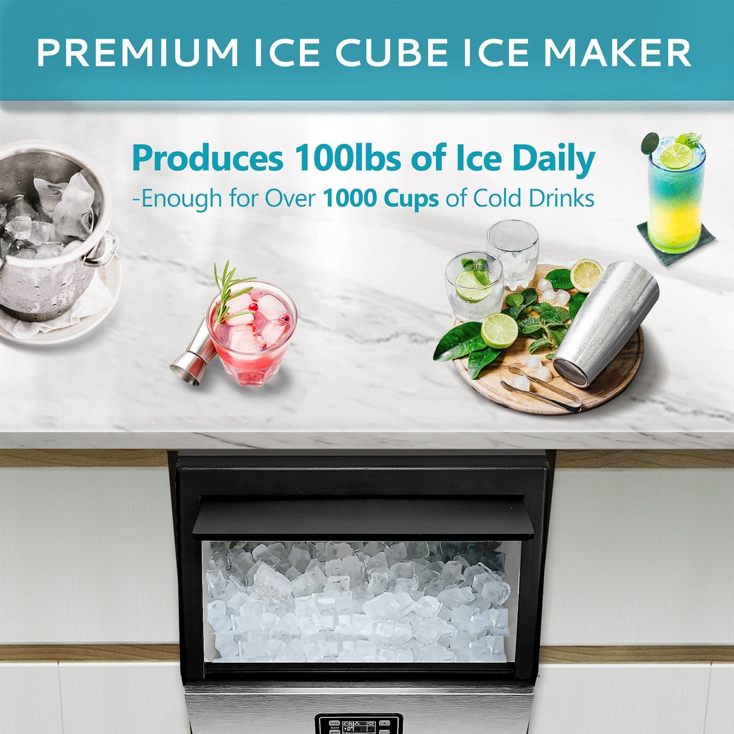 EUHOMY Excellent Storage Container Undercounter Commercial Ice Machine Includes 2 Bottles of Cleaner - Euhomy