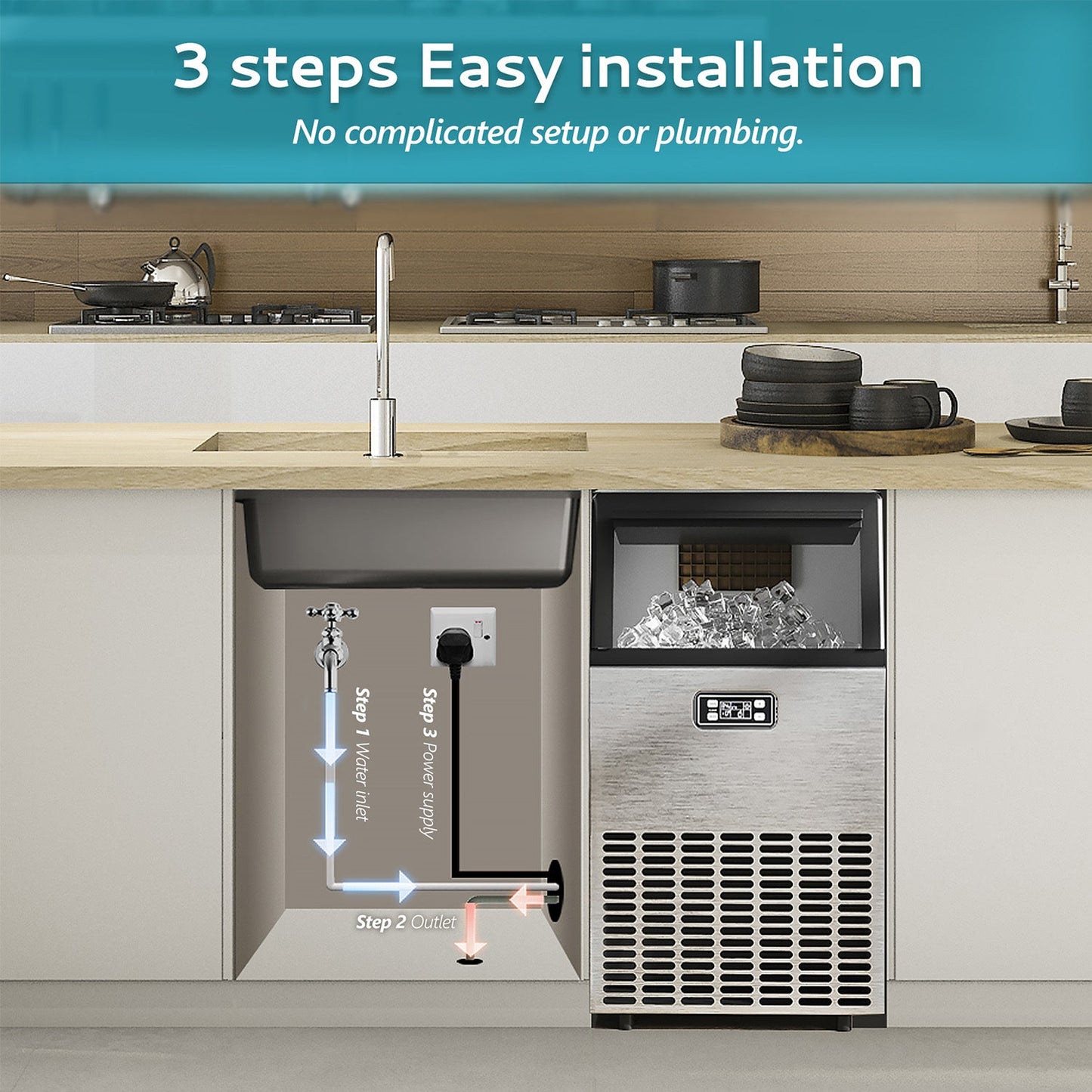 EUHOMY Excellent Storage Container Undercounter Commercial Ice Machine Includes 2 Bottles of Cleaner - Euhomy