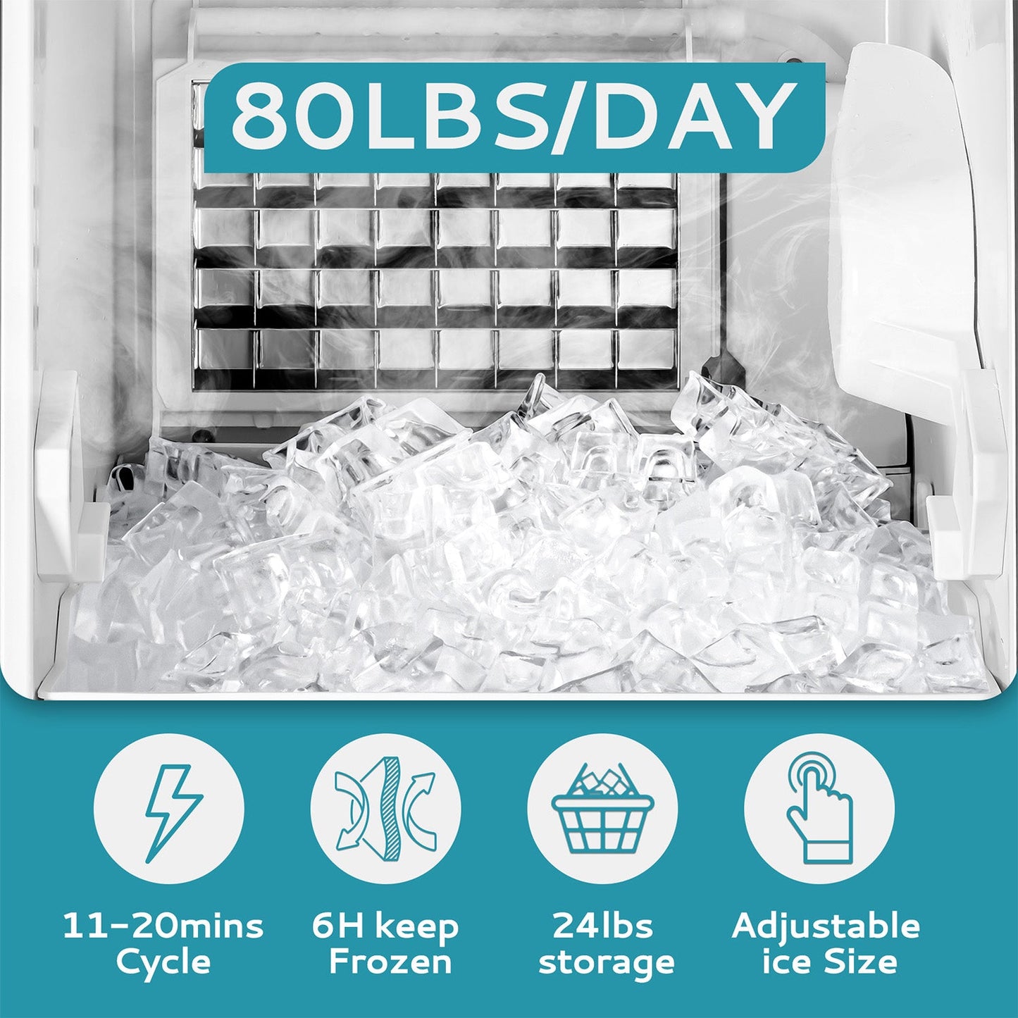 EUHOMY Free Standing Commercial Ice Machine 24LBS Fast Ice Making Includes 2 Bottles of Cleaner - Euhomy