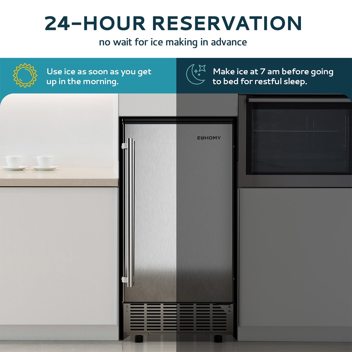 EUHOMY Free Standing Commercial Ice Machine 24LBS Fast Ice Making Includes 2 Bottles of Cleaner - Euhomy
