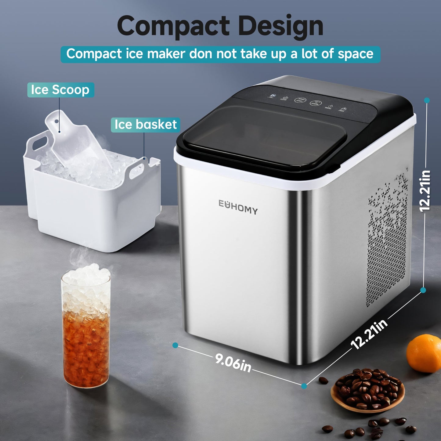 EUHOMY Pearl U1 Portable Nugget Ice Maker Countertop - 35Lbs/24H, 8 Mins Fast Chewable Clear Ice, Self-Cleaning