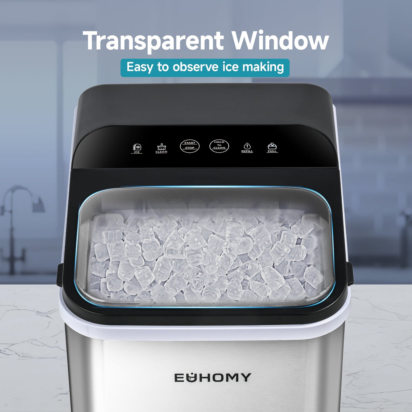 EUHOMY Pearl U1 Portable Nugget Ice Maker Countertop - 35Lbs/24H, 8 Mins Fast Chewable Clear Ice, Self-Cleaning