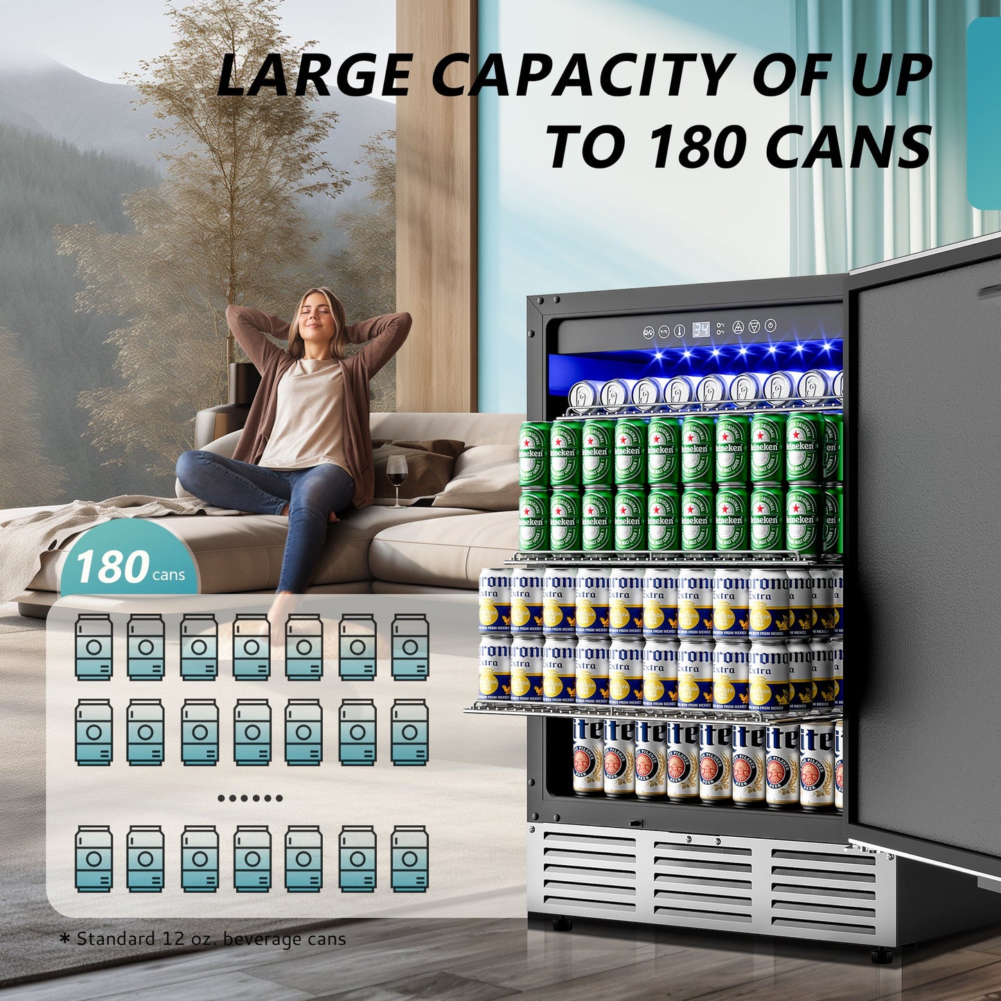 EUHOMY Beverage Refrigerator Under Counter Beer Fridge Large Capacity Wine Cooler - Euhomy