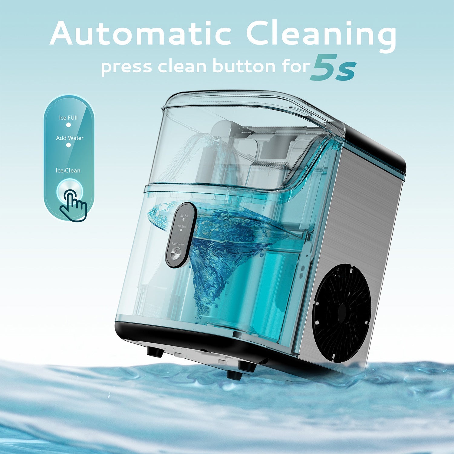 EUHOMY Pebble Ice Maker Machine with 35lbs/24H Soft Ice, Self-Cleaning Includes 2 Bottles of Cleaner - Euhomy