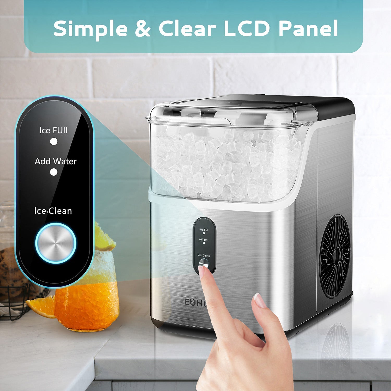 EUHOMY Pebble Ice Maker Machine with 35lbs/24H Soft Ice, Self-Cleaning Includes 2 Bottles of Cleaner - Euhomy