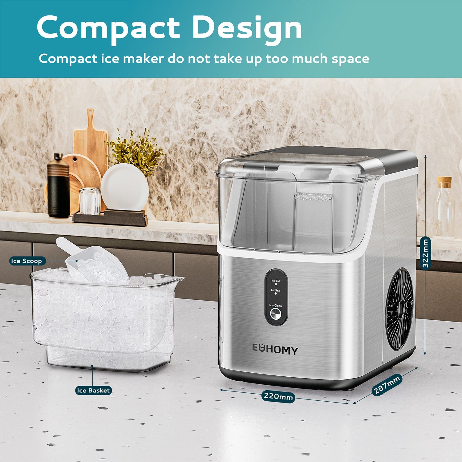 EUHOMY Pebble Ice Maker Machine with 35lbs/24H Soft Ice, Self-Cleaning Includes 2 Bottles of Cleaner - Euhomy