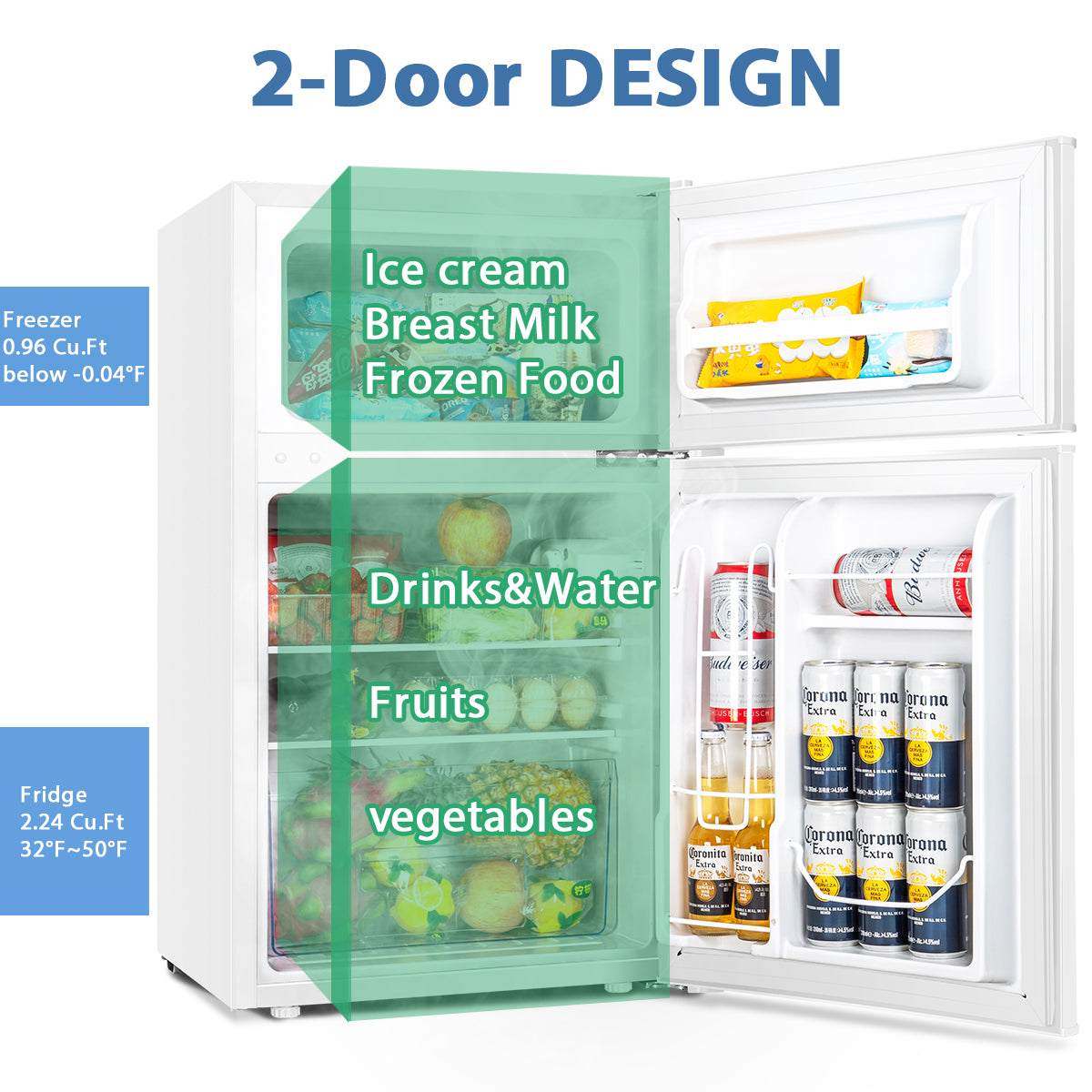 EUHOMY 3.2 Cu.Ft Built in & Free Standing Mini Fridge - Euhomy