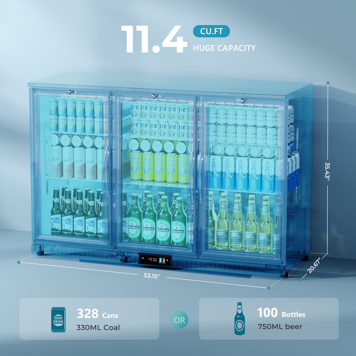 EUHOMY Back Bar Cooler With 2/3 Glass Swing Doors Wine Cooler - Euhomy
