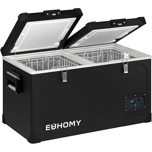 Euhomy Car Refrigerator, 110V, 69 Quart, Dual Zone, Black, Dual Door with Lock – Ideal for Home, Camping, or Off-Grid Use