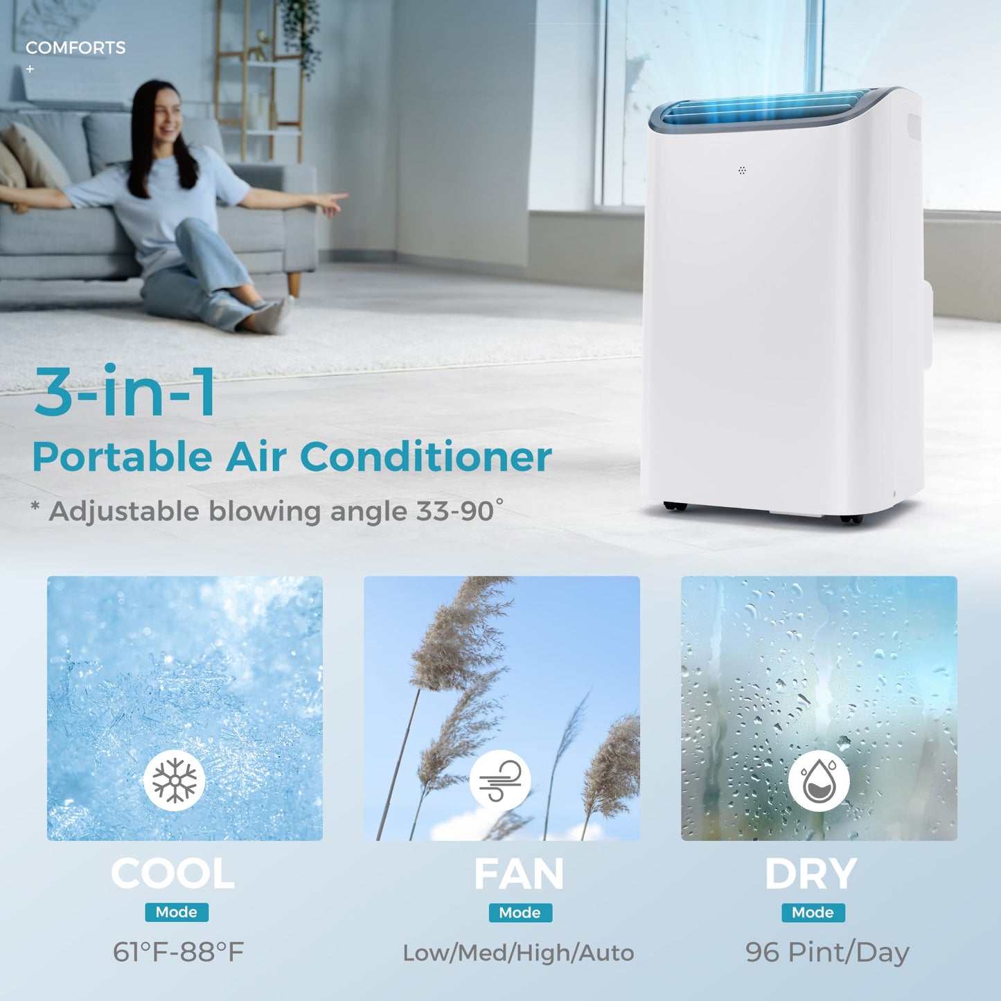 EUHOMY Portable Air Conditioners 14000 Btu3 in 1 Portable Cooling AC with Dehumidifier Fan Modes