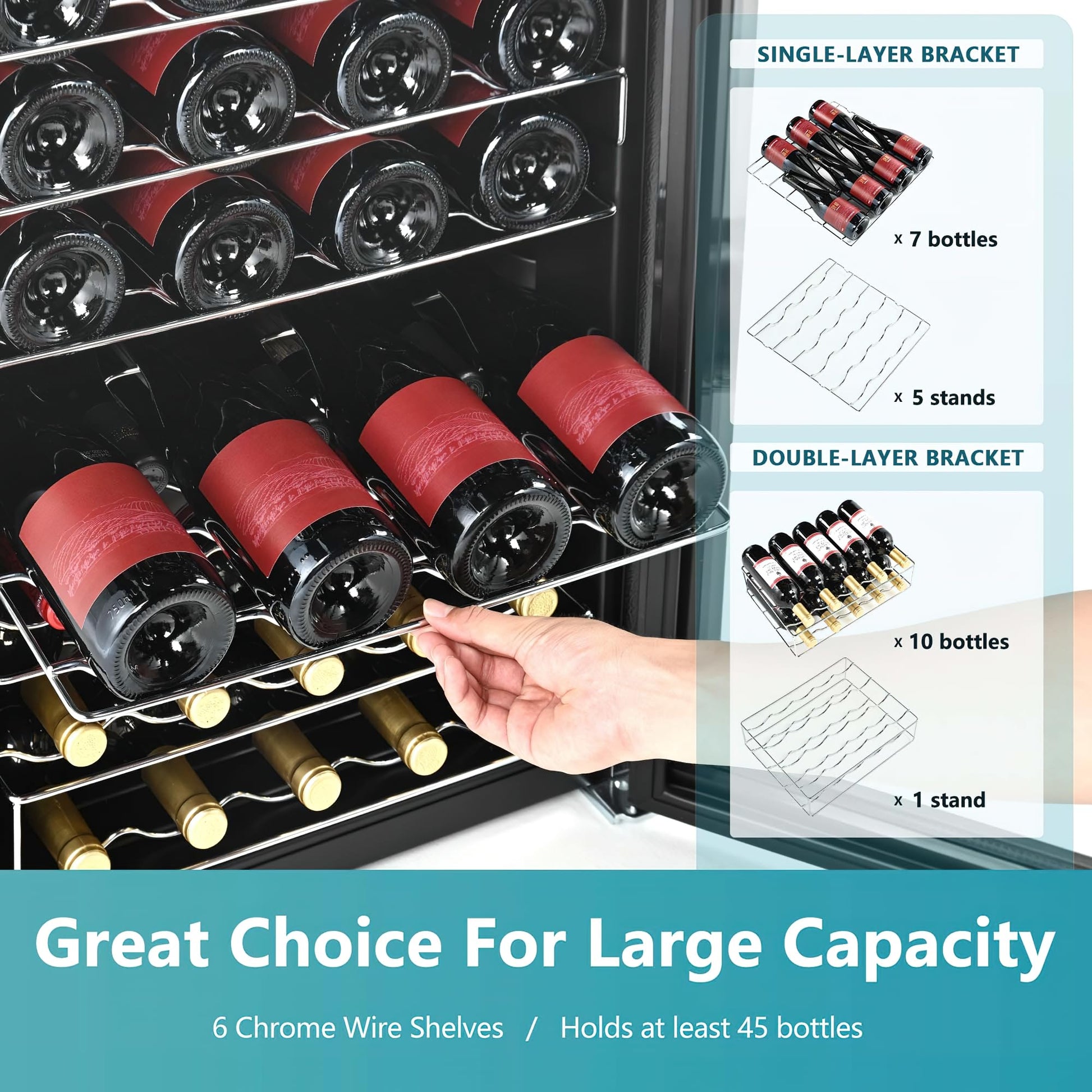 EUHOMY 45 Bottle Wine Cooler Refrigerator Small Built-in Wine Beverage Cooler - Euhomy