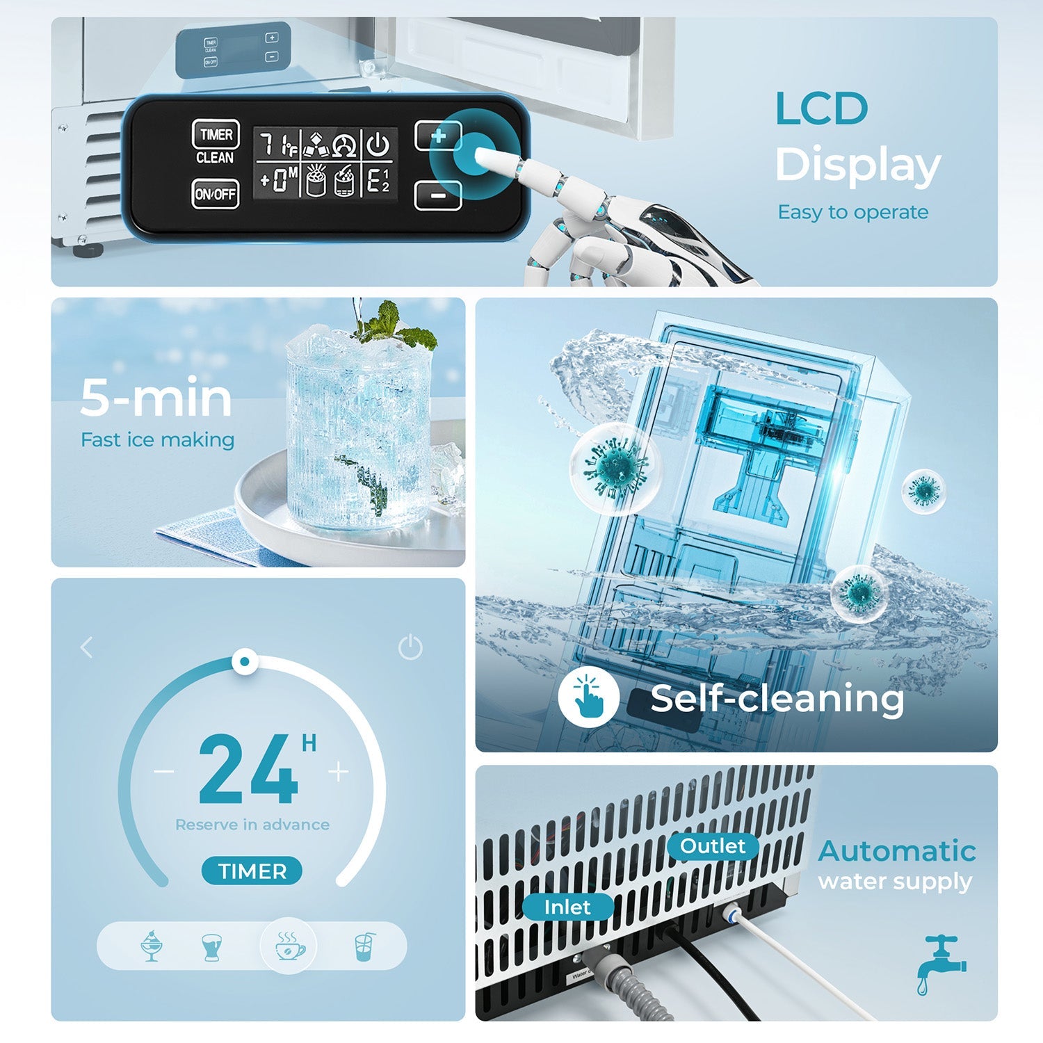 EUHOMY Commercial Under Counter Nugget Ice Maker Machine Includes 2 Bottles of Cleaner - Euhomy