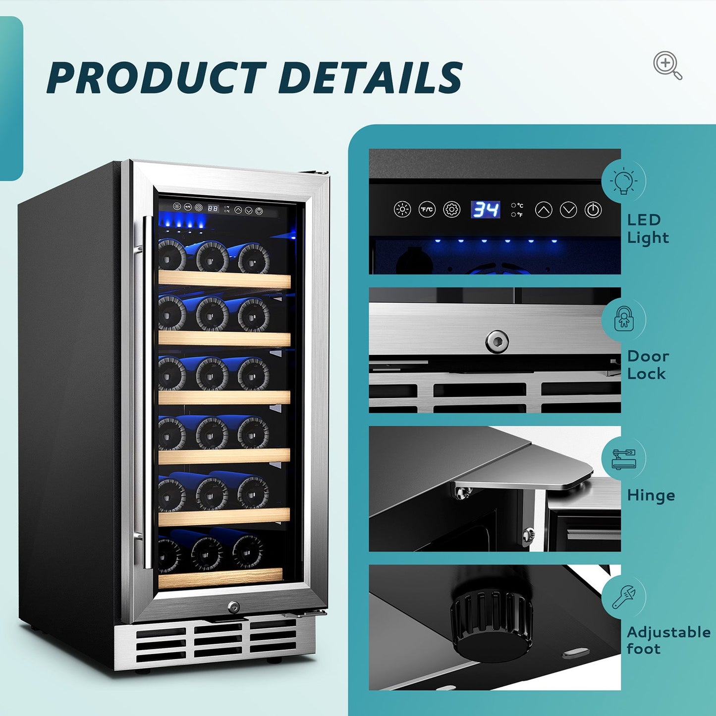 EUHOMY 15 Inch Wine Fridge Low Noise Beverage Refrigerator Wine Cooler - Euhomy