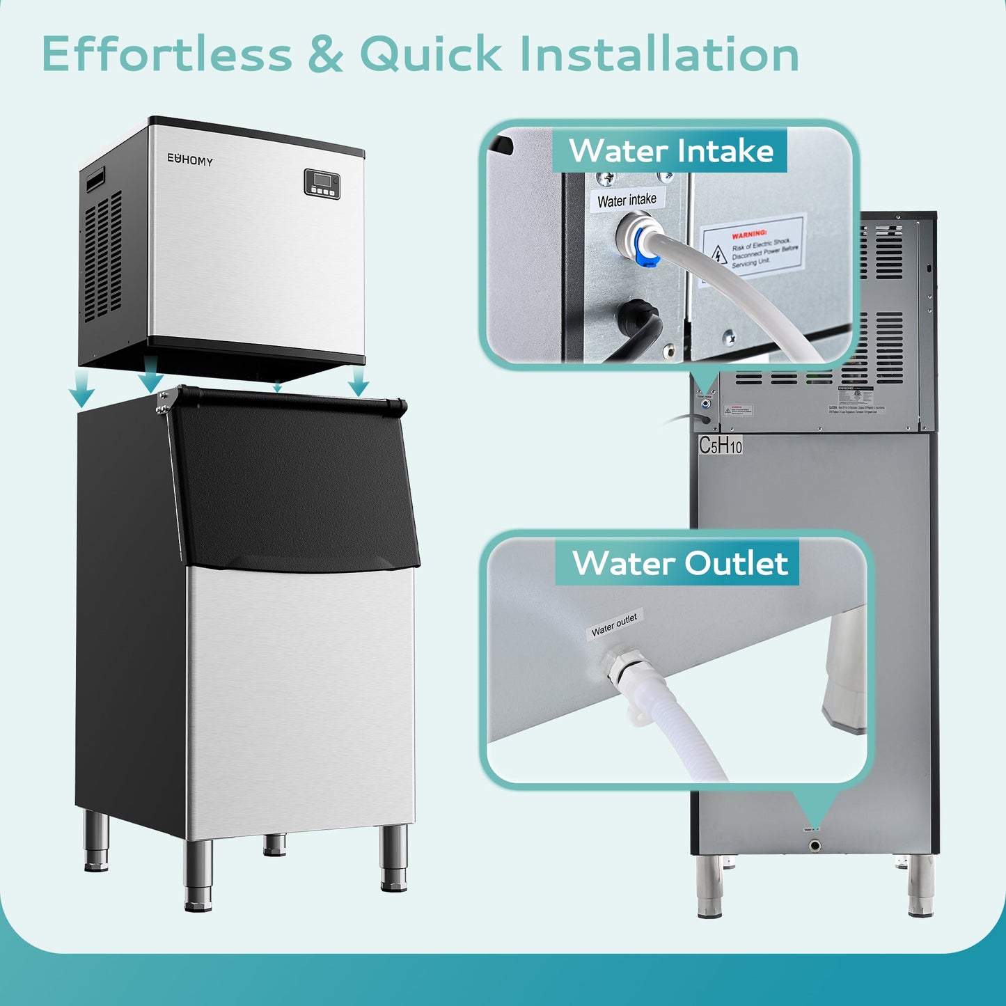 EUHOMY 339/449Lbs/24H Easy Use Commercial Ice Maker Machine Includes 2 Bottles of Cleaner - Euhomy