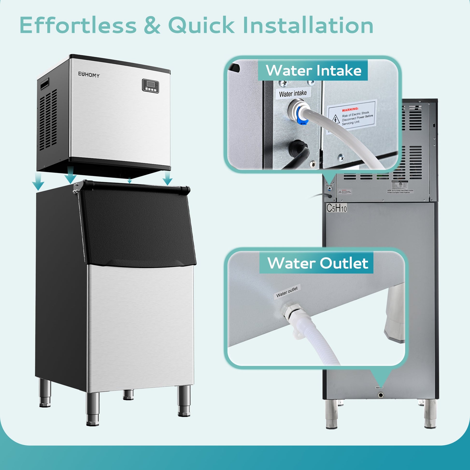 EUHOMY 339/449Lbs/24H Easy Use Commercial Ice Maker Machine Includes 2 Bottles of Cleaner - Euhomy