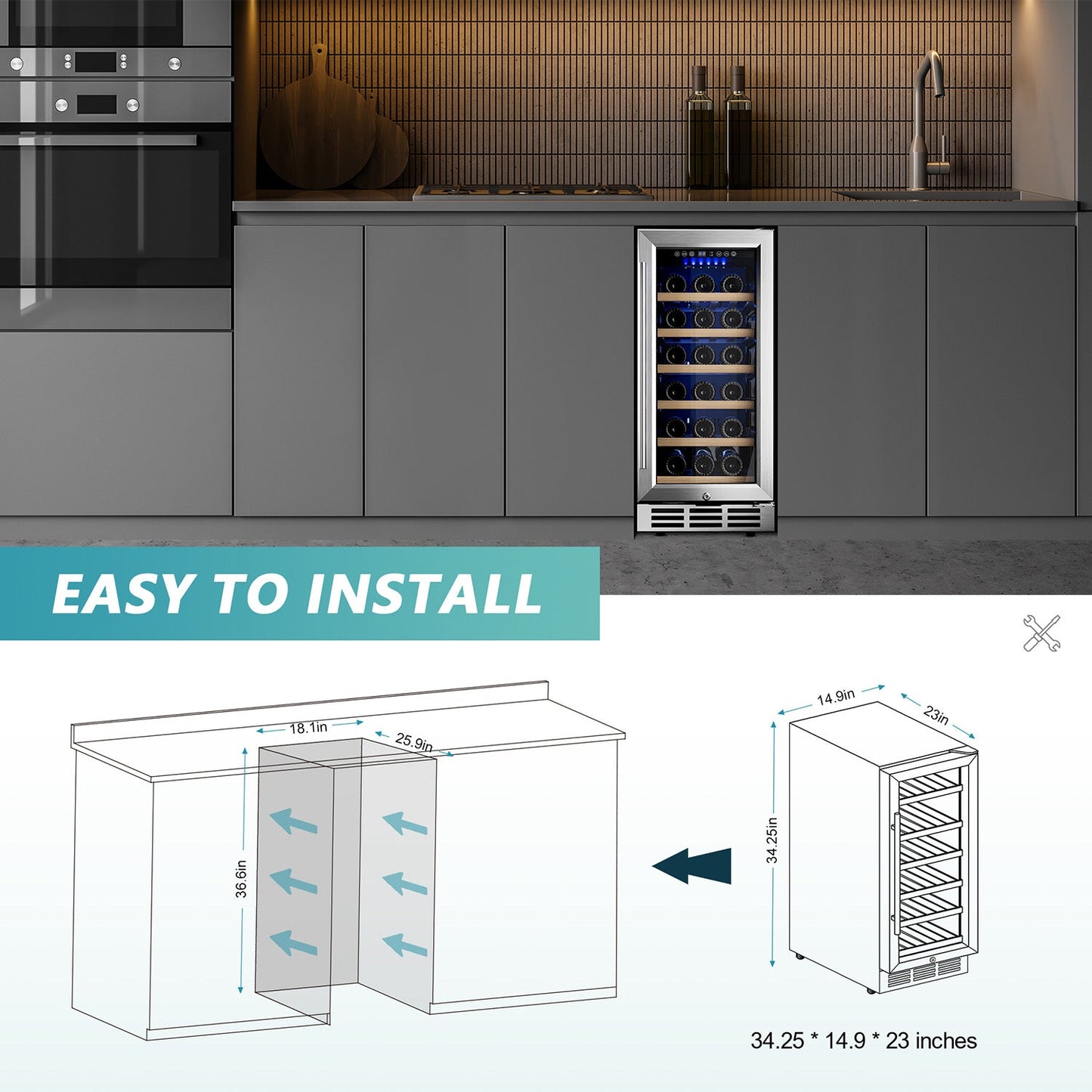 EUHOMY 15 Inch Wine Fridge Low Noise Beverage Refrigerator Wine Cooler - Euhomy